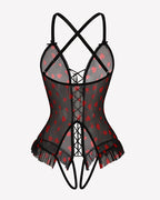 Floral Print Corset Ruffle Lace Up Bodysuit