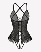 Floral Print Corset Ruffle Lace Up Bodysuit