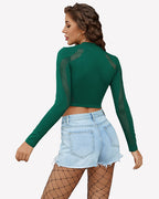Long Sleeve Fishnet Top Cut Out Top