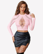 Long Sleeve Fishnet Top Cut Out Top