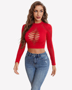Long Sleeve Fishnet Top Cut Out Top