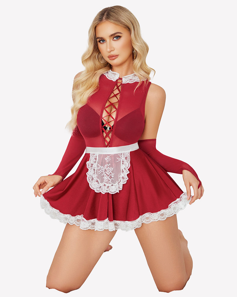 Maid Lingerie Costumes with Sheer Gloves