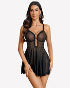 Lace Babydoll Deep V Neck Boudior Outfit