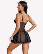 Lace Babydoll Deep V Neck Boudior Outfit