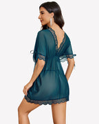 Short Sleeve Ruffle Mesh Dress with Thongs