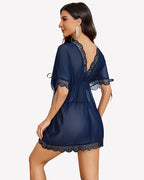 Short Sleeve Ruffle Mesh Dress with Thongs