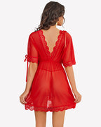 Short Sleeve Ruffle Mesh Dress with Thongs