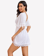 Short Sleeve Ruffle Mesh Dress with Thongs
