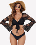 Crop Lace Shrug Bell Sleeve Tie Front Top
