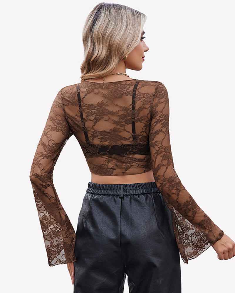 Crop Lace Shrug Bell Sleeve Tie Front Top