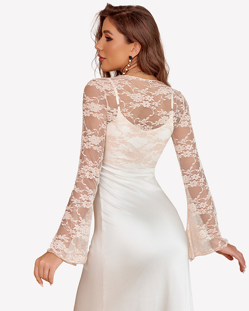 Crop Lace Shrug Bell Sleeve Tie Front Top