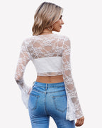 Crop Lace Shrug Bell Sleeve Tie Front Top