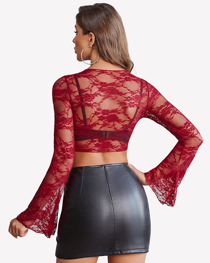 Crop Lace Shrug Bell Sleeve Tie Front Top