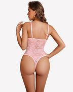 Lace Bodysuit Deep V Snap Crotch One Piece