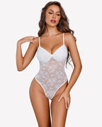 Lace Bodysuit Deep V Snap Crotch One Piece