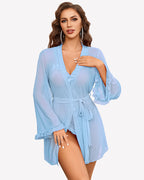 2 Pieces Crotchless Bodysuit with Sheer Kimono Robe