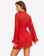 2 Pieces Crotchless Bodysuit with Sheer Kimono Robe
