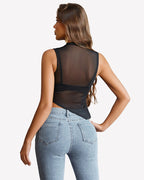 Sheer Mock Neck Tank Asymmetrical Top
