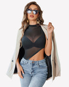 Sheer Mock Neck Tank Asymmetrical Top