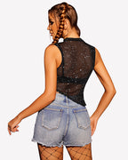 Sheer Mock Neck Tank Asymmetrical Top