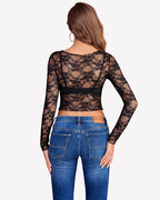 Mesh Tops Lace Long Sleeve Shirts