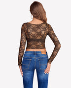 Mesh Tops Lace Long Sleeve Shirts