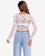 Mesh Tops Lace Long Sleeve Shirts