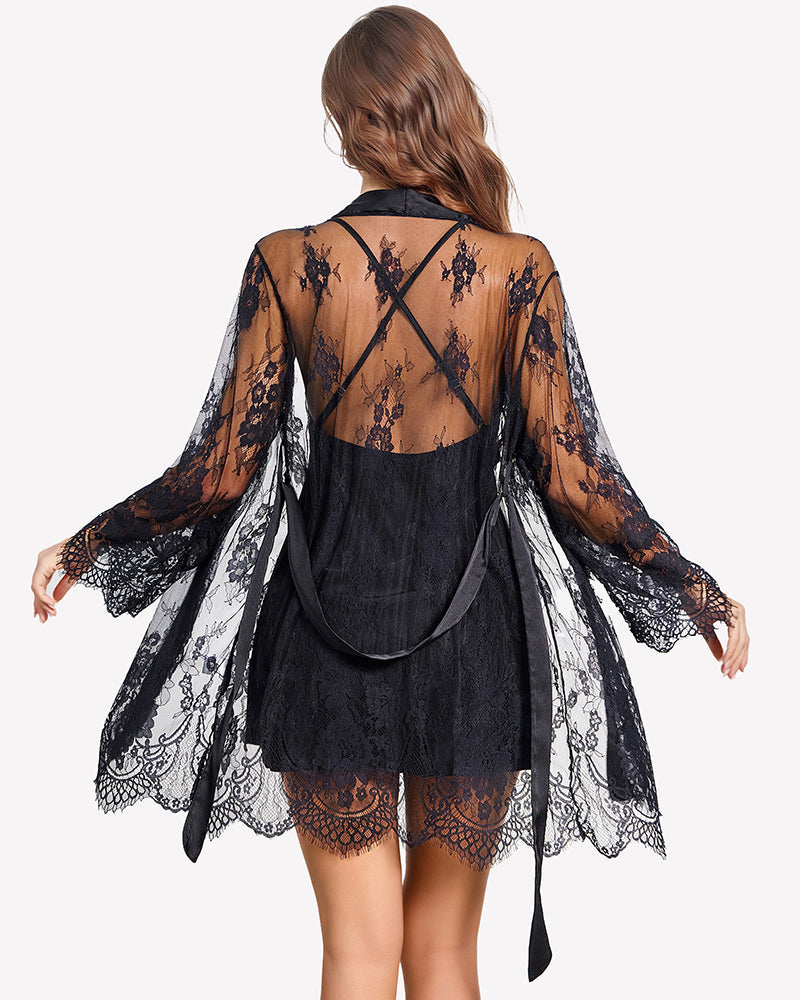 Cowl Neck Satin Nightgowns with Lace Robe