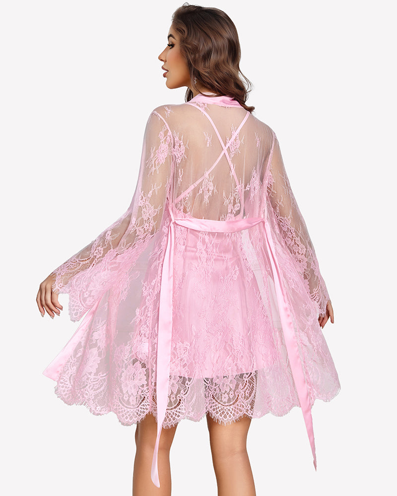 Cowl Neck Satin Nightgowns with Lace Robe