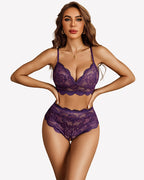 Hight Waisted Bra and Crotchless Panty Set