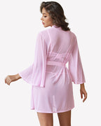 3 Piece Set Sheer Mesh Robe with Lace Bra and Thong