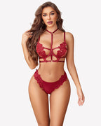 Push Up Flower Bra Set with Removable Choker