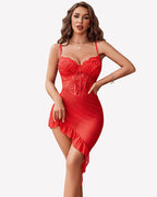 Bodycon Ruffle Corset Lace Mesh Dress