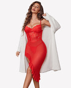 Bodycon Ruffle Corset Lace Mesh Dress