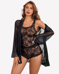3 Piece Lingerie Set Floral Lace Cami with Robe