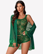 3 Piece Lingerie Set Floral Lace Cami with Robe