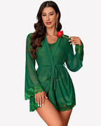 3 Piece Lingerie Set Floral Lace Cami with Robe