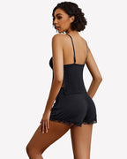 Lace Trim Cami Shorts Side Slit PJ Set