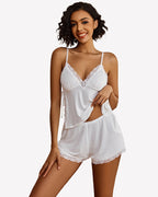 Lace Trim Cami Shorts Side Slit PJ Set
