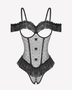 V Neck Bodysuit Lace Ruffle Rave Outfits