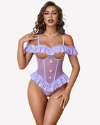 V Neck Bodysuit Lace Ruffle Rave Outfits