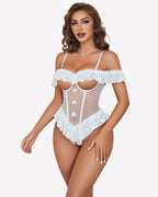 V Neck Bodysuit Lace Ruffle Rave Outfits