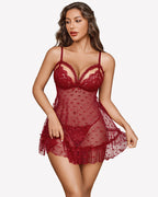 Sheer Mesh Lace Babydoll Dress with Thong