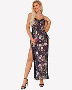 Lace Mesh Long Dress Side Split Nightdress