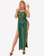 Lace Mesh Long Dress Side Split Nightdress