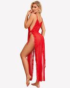 Lace Mesh Long Dress Side Split Nightdress