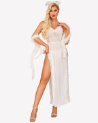 Lace Mesh Long Dress Side Split Nightdress
