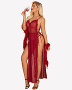Lace Mesh Long Dress Side Split Nightdress