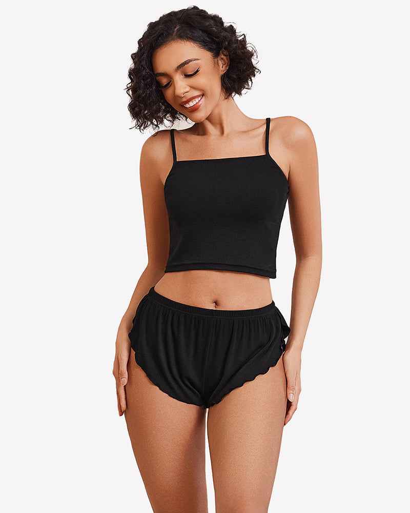 Ribbed Pajama Set Side Slit 2 Piece PJ Set