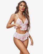 Sheer Lingerie Set 2 Piece Mesh Cami Shorts